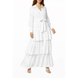 Misa Los Angeles Abigail White Button Front Boho Coastal Semi Sheer Maxi NWT XS